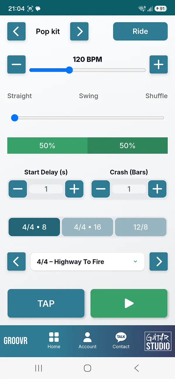 GROOVR drum pattern app voor timing en groove in de Guitar Training Studio app