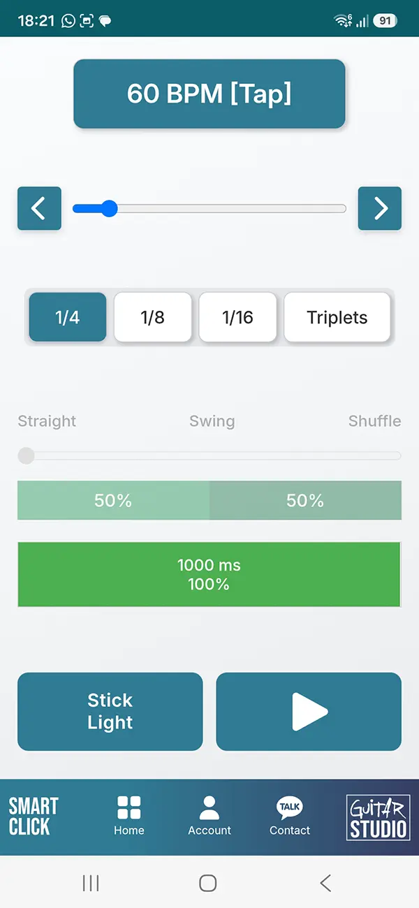 Smart Click online metronoom in de Guitar Training Studio app